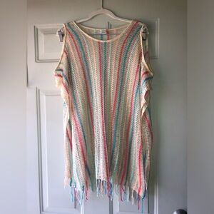 L*Space striped woven poncho style coverup One Size